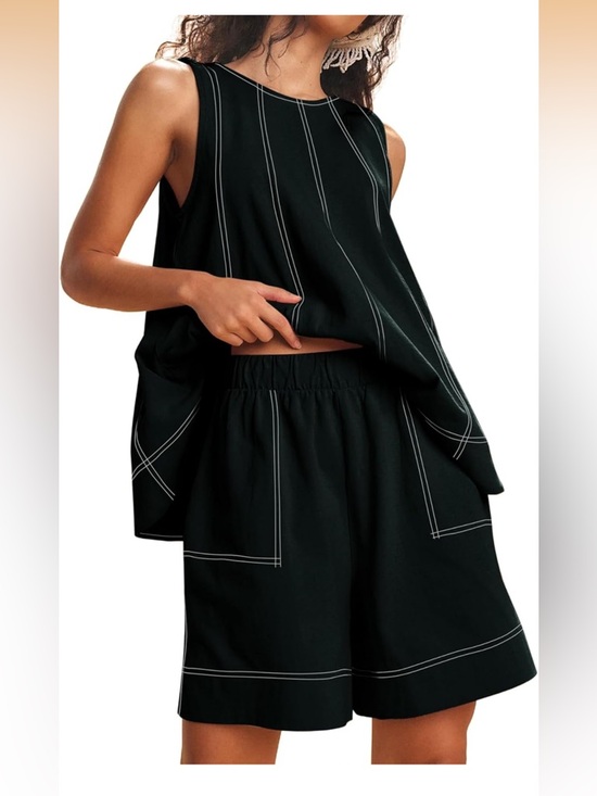 Pants - Black Contrast Stitch Tank & Shorts Set | 100% Cotton | NWT